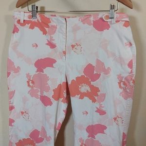 Ann Taylor Pink Floral Cotton Wide Leg Cropped Pants, size 12
